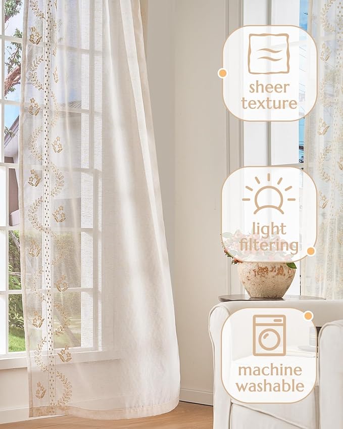 jinchan Belrose Linen Sheer Curtains - Image 4