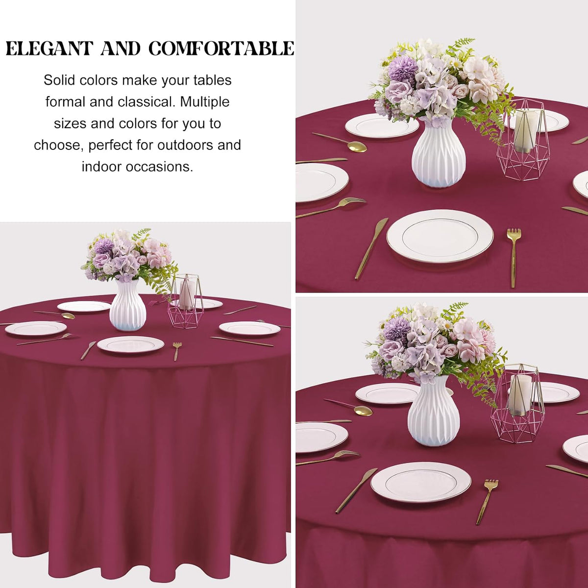 4 Pack Round Tablecloth 90 Inch Polyester Washable Fabric Table Covers for Wedding Dining Table Buffet Parties Banquet Decoration（Burgundy）