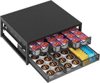 Coffee Pod Holder For Counter, 3 Pull-Out 72 K Cup Holder Drawer, Wooden Cafe Pods Storage Organizer with Sliding Drawers for Coffee Station, Home, Kitchen, Office, Dorm (Black)