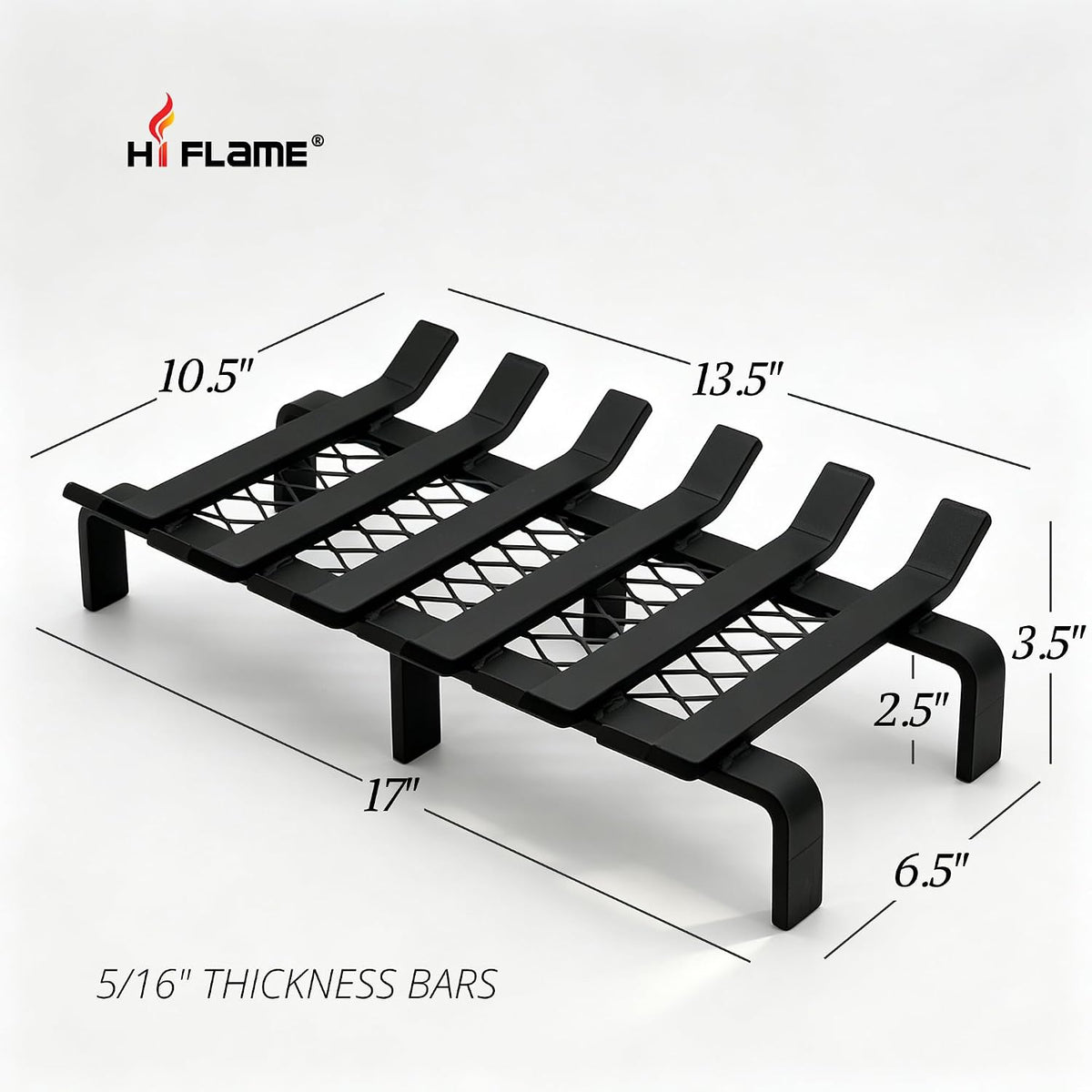 Hi Flame Fireplace Log Grate 17 Inch with Ember Retainer, Heavy Duty Solid Steel Fire Place Grate Wood Burning Stove Firewood Holder