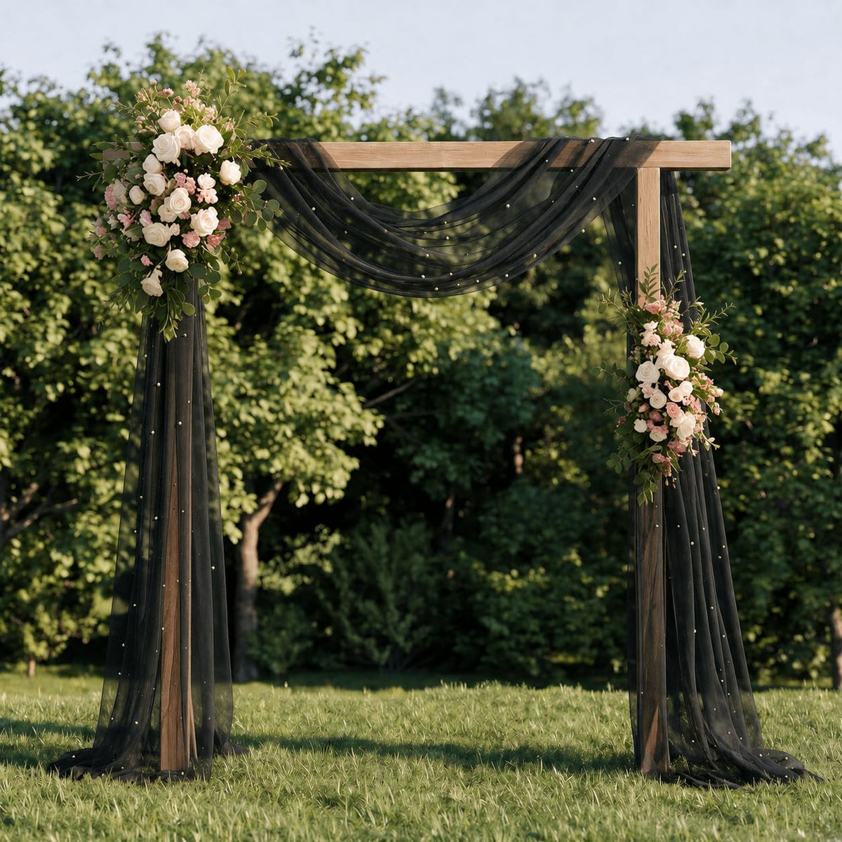 Artoid Mode 6-Pack Pearl Black Gauze Table Runner 10FT Home Decor