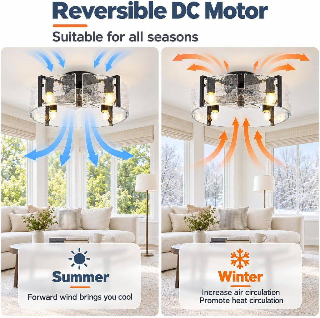 Garwarm 20 Inch Ceiling Fan with Lights and Remote, Black Glass Fandelier
