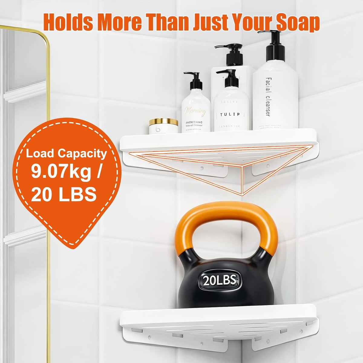Shower Caddy Storage, Triangle Corner Shelf with Adhesive Hooks