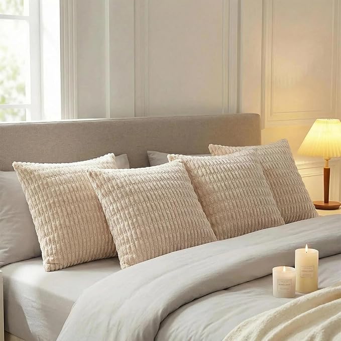 Fancy Homi 4 Packs Tan Decorative Throw Pillow Covers 22x22 Inch - Image 3