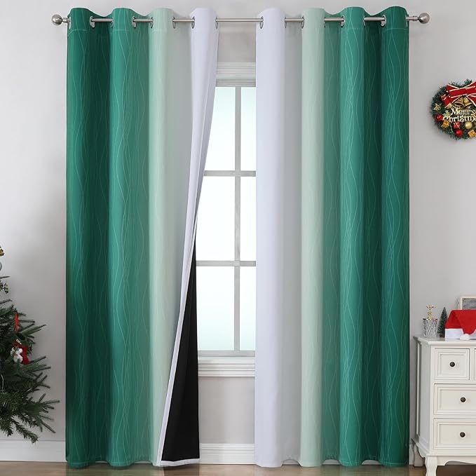 Estelar Textiler Green and Greyish White Gradient Blackout Curtains 102 Inches by ESTELARTEXTILER
