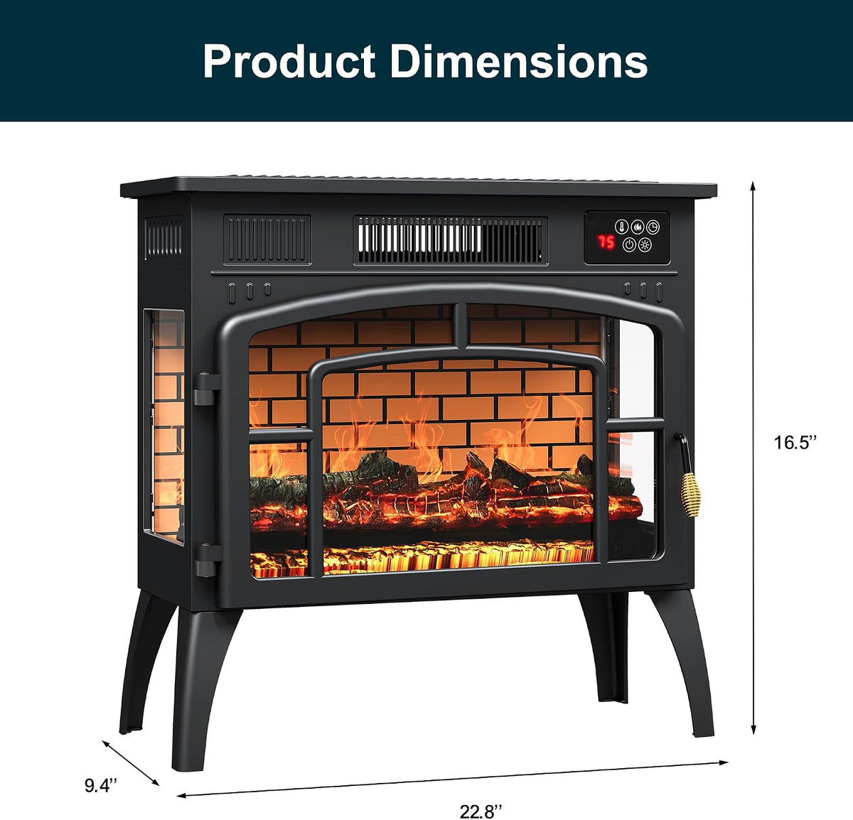 Royalcraft Electric Fireplace Heater, Freestanding Electric Fireplace Stove 5118 BTU with Remote Control, Realistic Flame Effect and Infrared Heating, Overheating Safe Design for Living Room, Bedroom