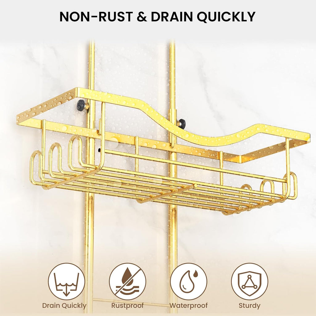 Adjustable Shower Caddy Hanging Rustproof Shower Organizer, Gold