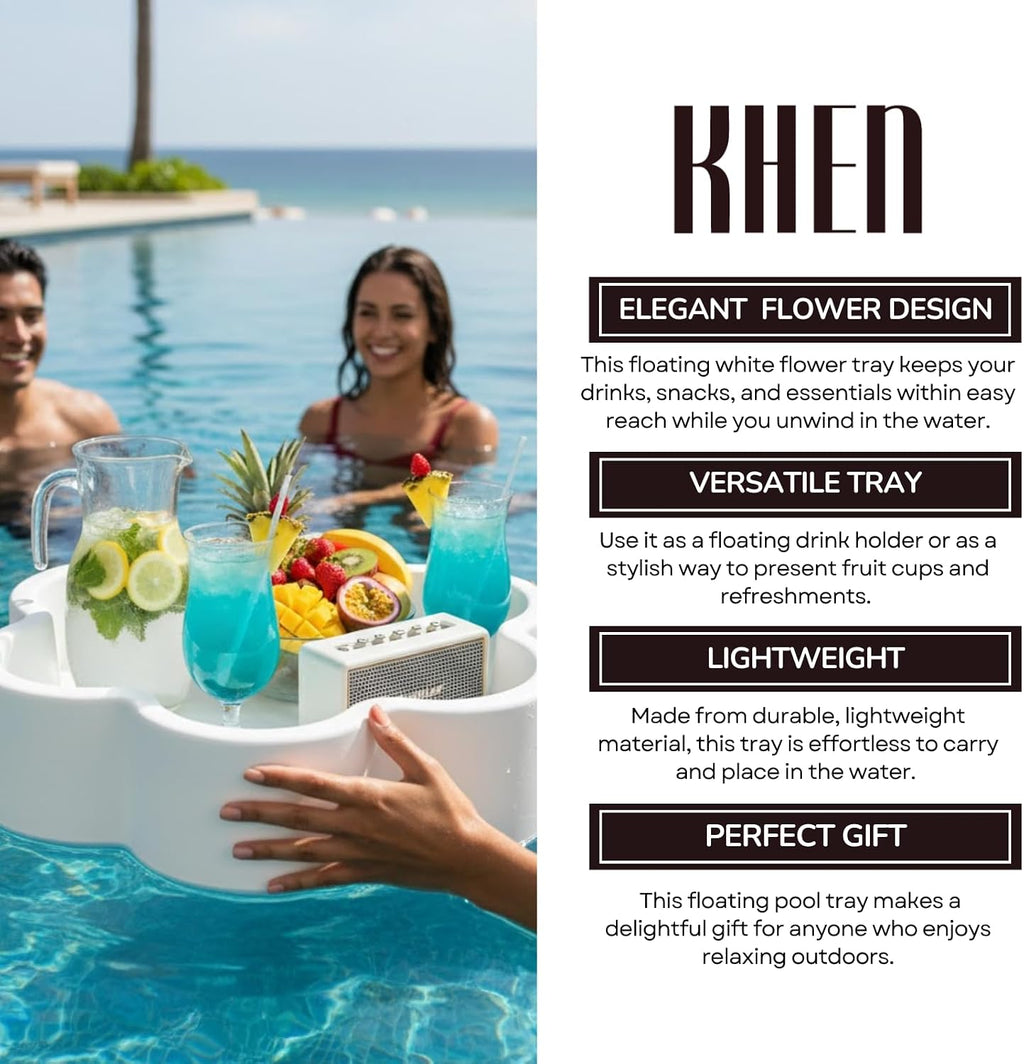 Floating Flower Tray, Single Piece, Lightweight Serving Holder for Drinks Snacks Small Items, Ideal for Summer Relaxation Outdoor Poolside Lounging Beach Parties and Gift Giving - 19.5" 12L White
