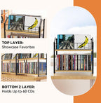 CD Storage, 2 Tier CD holder & Display, 60 Capacity-Natural Wood 2 Pack
