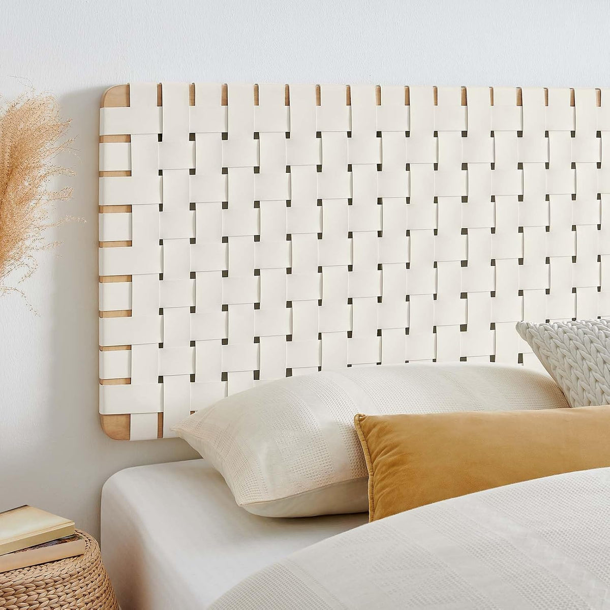 Modway Sparta Vegan Leather Weave King Headboard in Natural Beige, Faux Leather King Headboard Only with Wall Mount Design for Primary Bedroom or Guest Room