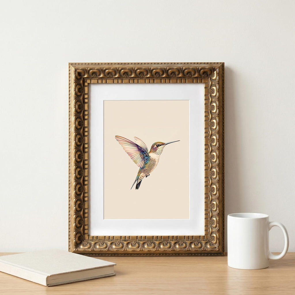 Wemandh Vintage Gold Framed Hummingbird Canvas Wall Art (8"x10")