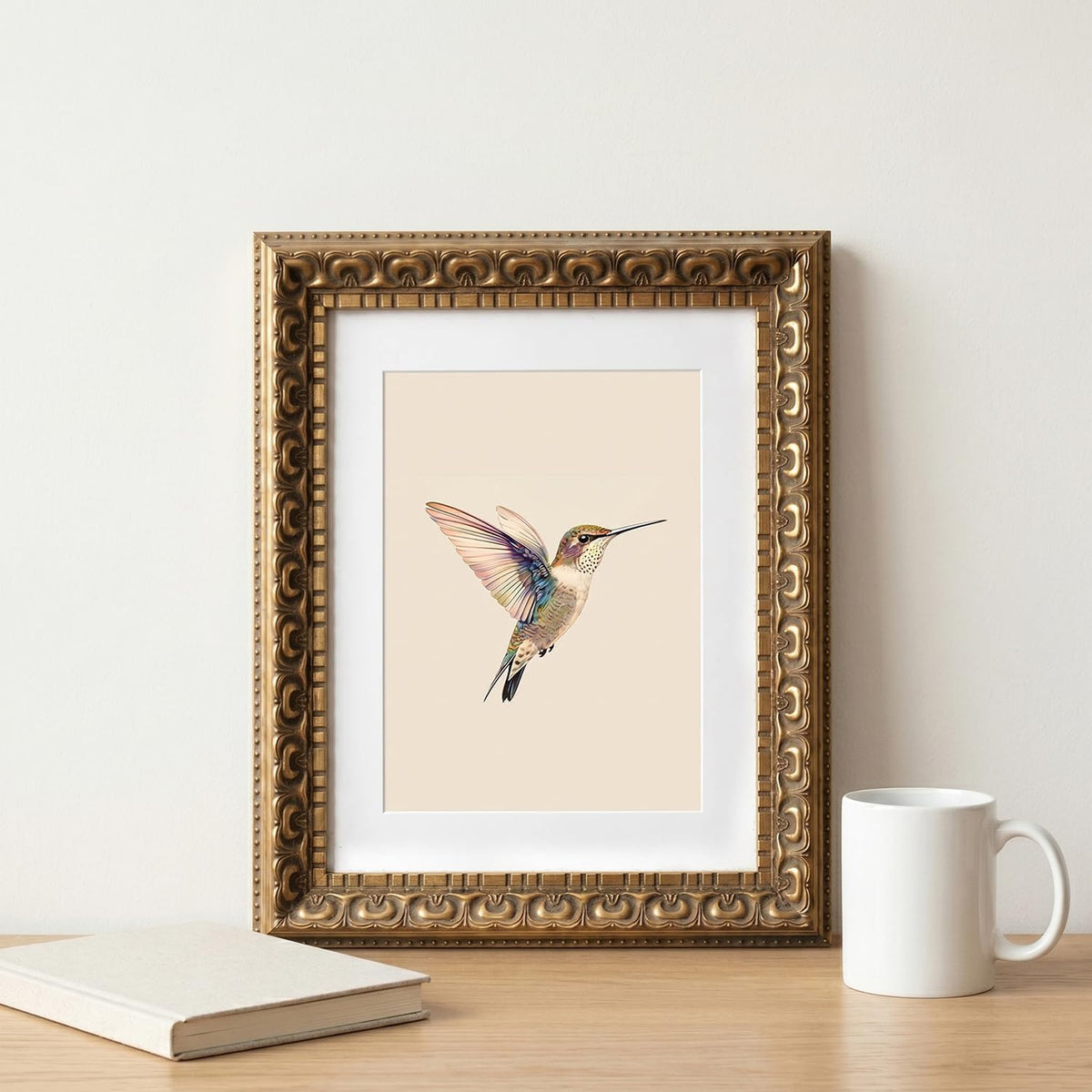 Wemandh Vintage Gold Framed Hummingbird Canvas Wall Art (8"x10")