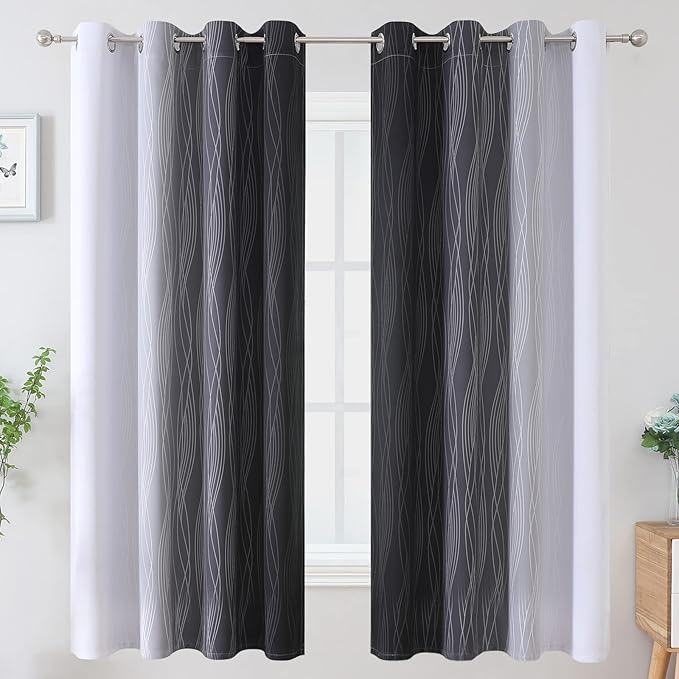 Estelar Textiler Ombre Greyish White Black Blackout Curtains & Drapes 63 Inch - Image 2