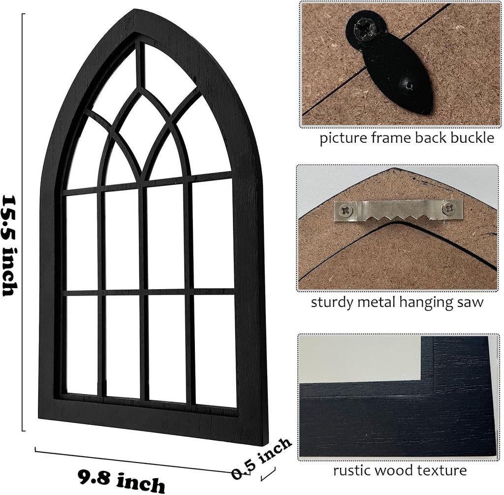 ZEXUIRU 2 Set Rustic Wall Mirrors for Bedroom Bathroom Living Room Entryway Wood Farmhouse Easy to Hang Framed Decorative Accent Hanging Wall-Mounted Mirror Set for Living Room - Black