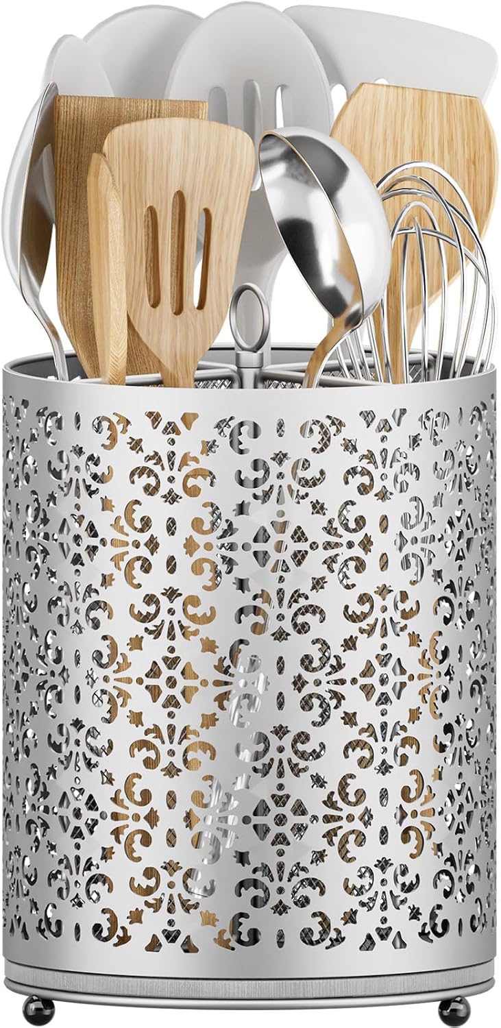 360° Rotating Utensil Holder: Extra Large Cooking Silverware Caddy QuickDry