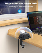 TROND Desk Clamp Power Strip with 5 AC Outlets and 3 USB Ports, Black