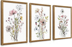 WRFON Framed Sage Green Botanical Wall Art Set of 3, Watercolor Eucalyptus & Wild Plant Canvas Prints, Minimalist Green Wall Decor for Living Room Bedroom Bathroom, 12x16 Inches