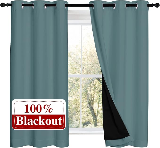 NICETOWN 100% Blackout Curtains 54 inches Long, Double-Deck Completely Blackout by NICETOWN