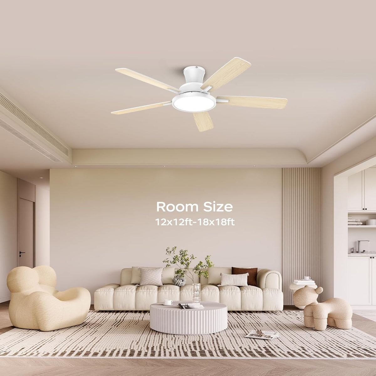 TALOYA 52'' Ceiling Fans with Lights and Remote, Low Profile, Night Light