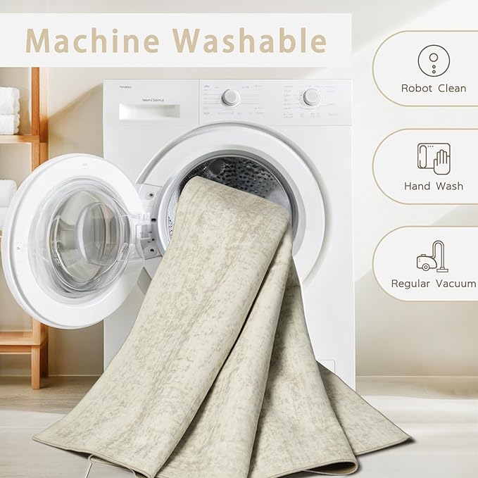 Washable Area Rug for Living, Bedroom & Dining Room, Ultra Soft Faux Wool Retro - Image 4