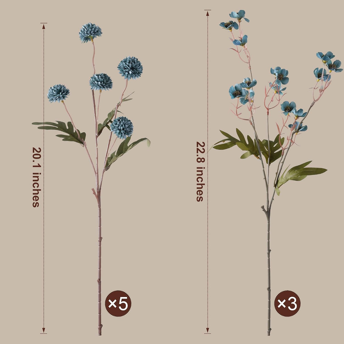 8 Pcs Fake Mums Kiku Flowers Artificial with Wild Flowers Bulk, Blue Silk Flower Arrangements Decor Floral Centerpieces For Tables Artificial Fall Flowers for Vase DIY Bouquet Coffee Dining Home