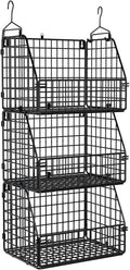 PUPPYCUTE Stackable Wire Storage Baskets for Kitchen Closet Pantry, Hanging Closet Organizers Storage Shelves Organization, Wall Mount Metal Basket Bins, Clothing Vegetable & Fruit Organizer 3 pcs