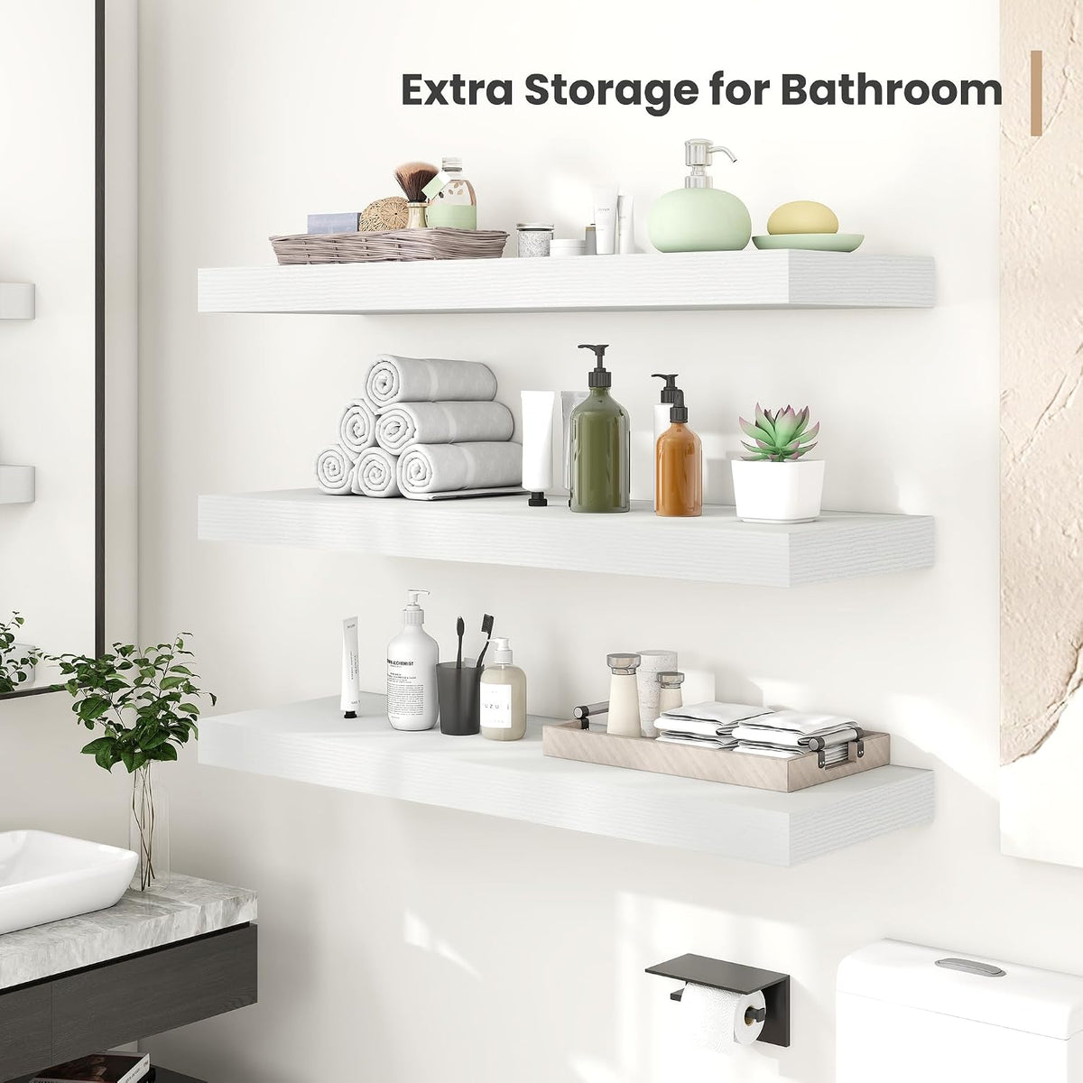 Heimlove 48 x 12 Deep Floating Shelves Wall Mounted Set of 2 White