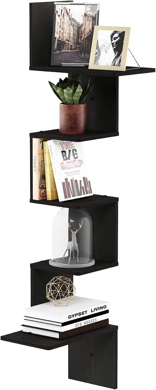Furinno Rossi 5-Tier Corner Floating Shelves for Wall, French Oak