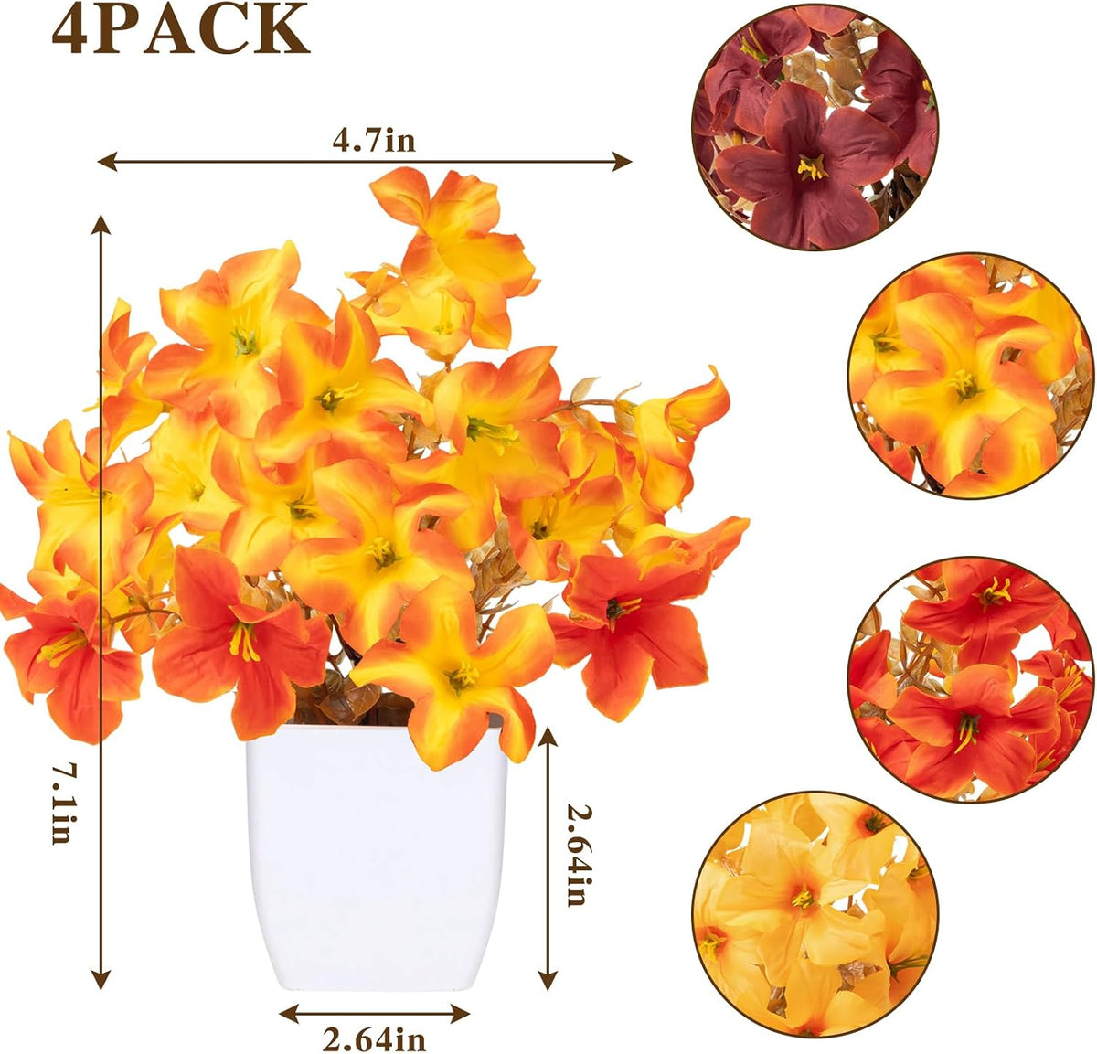 CEWOR 4 Pack Mini Fall Artificial Potted Plants, Fake Autumn Hibiscus Flowers with White Plastic Pots, Small Faux Floral Arrangement for Office Desk Bathroom Bedroom Table Decor