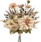 16-inch Artificial Fake Flowers Silk Table Arrangements Faux Plastic Floral Centerpieces for Home with Roses, Dandelions, Daisies, Hydrangea, Eucalyptus, Chrysanthemums and Hollyberries