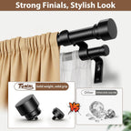 TONIAL Black Double Curtain Rods for Windows, 72-150 Inch, Simple Finials