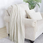BOURINA Beige Throw Blanket 60x80 Inches Throw Textured Solid Soft Sofa Throw - Image 3