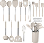 HaWare 29 PCS Silicone Cooking Utensils Set, Heat Resistant Kitchen Utensils Set with Stainless Steel Handle, Spatula Sets with Holder and Hooks, Kitchen Tools Gadgets for Nonstick Cookware -White