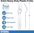 BYSNOW 1000 Count Clear Disposable Plastic Forks Heavy Duty Cutlery Set