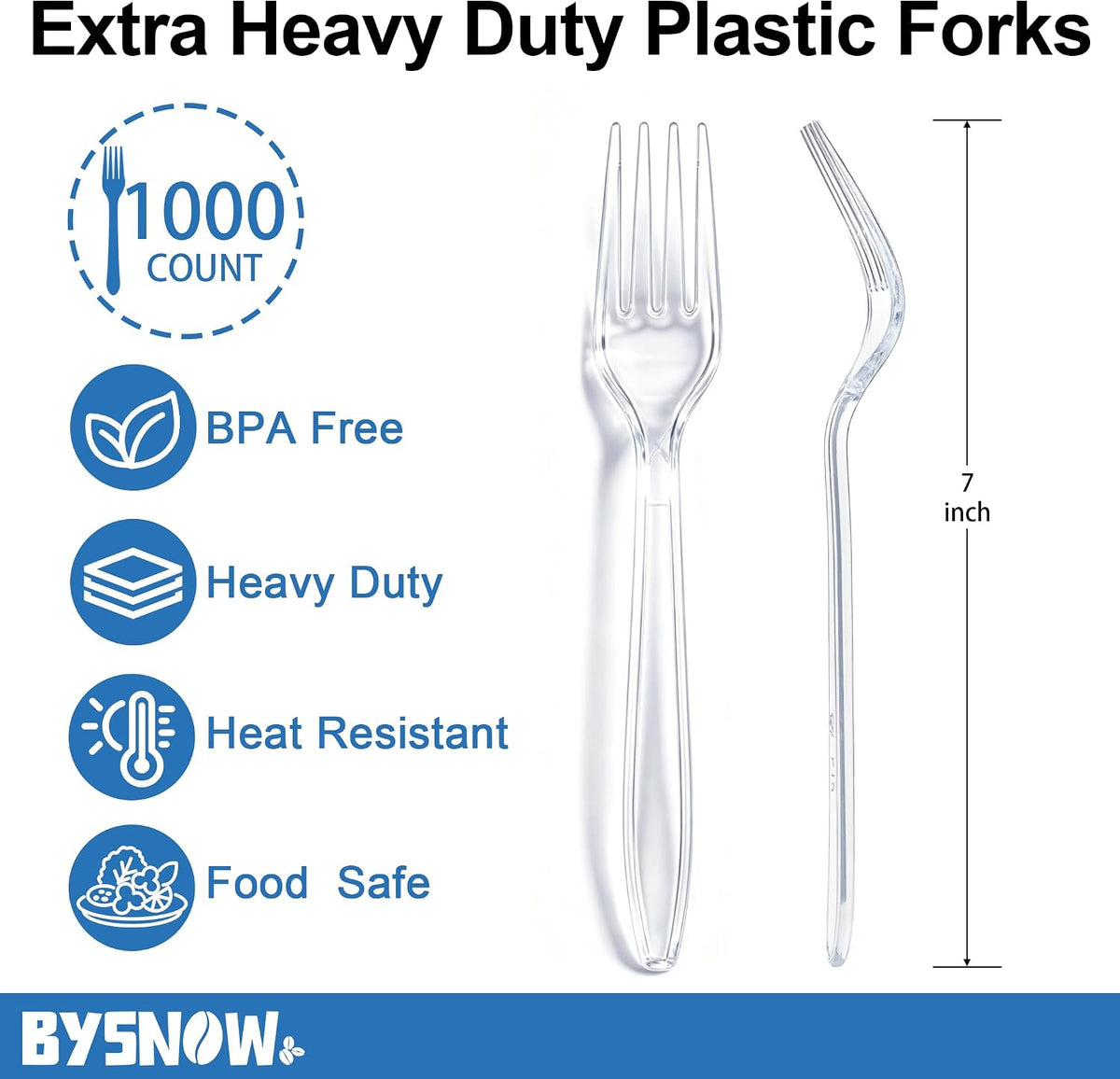 BYSNOW 1000 Count Clear Disposable Plastic Forks Heavy Duty Cutlery Set