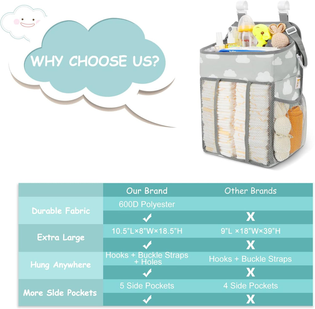 Maliton Hanging Diaper Caddy Organizer Hold 52+ Diapers(Gray Cloud)