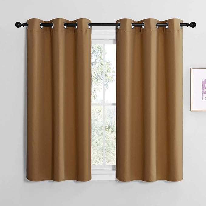 NICETOWN Gold Brown Sleek Blackout Curtains 48 inches Length by NICETOWN