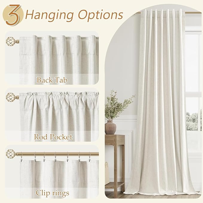 Guken Cream 100% Blackout Curtains 98 Inch Length 2 Panels Set - Image 6