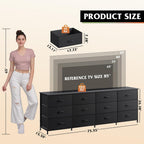WLIVE Long Dresser TV Stand for 85 Inch TV, 12 Drawer Dresser, Black