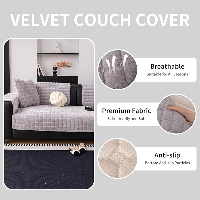 Velvet Couch Cover, Washable Sectional Sofa Cover, Anti Slip Sofa Slipcovers - Image 4