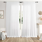 White Large Window Curtains Light Filtering Semi Sheer Privacy Linen Textured by Nanspring