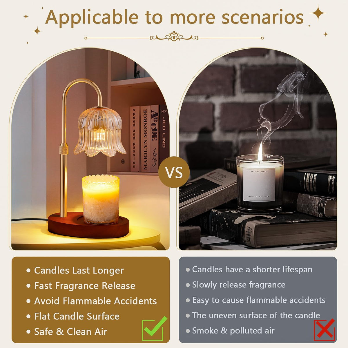 CRMILL Candle Warmer Lamp Electric Timer - Vintage Heater Candles Warming Height Adjustable Dimmable Warmers Flower Lamps No Flame Heat Warm Melt Wax Jar Modern Home