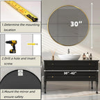 Round Bathroom Mirror, Circle Mirror, Gold, 30" L x 30" W, 1 Pack