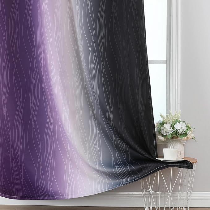Estelar Textiler Purple and Black Ombre Blackout Curtains 108 Inch Length 2 - Image 6