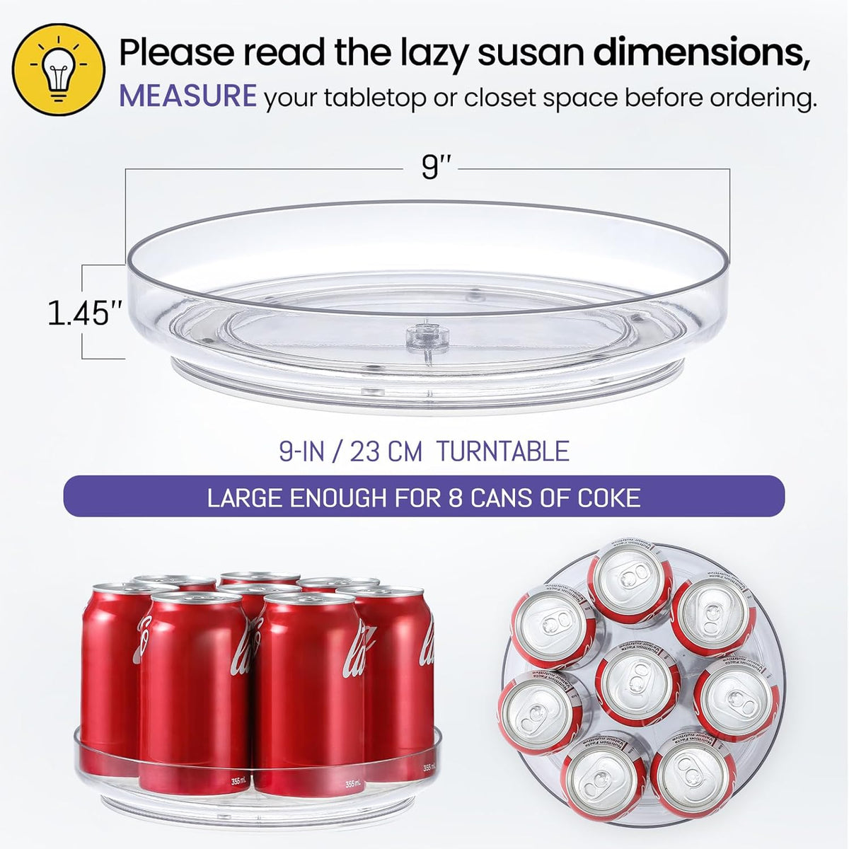 2 Pack 9 Inch Clear Acrylic Lazy Susan 360° Turntable Organizer Spice Rack