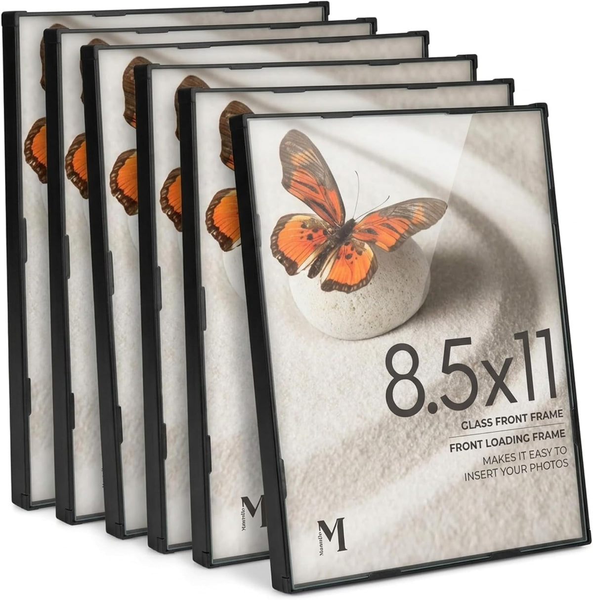 MANTELLO ESSENTIALS 8.5 by 11 picture frame 6 PACK 8.5 x 11 frame Front Loading picture frames 8.5 x 11 Pictures Documents Certificates Diplomas, And More