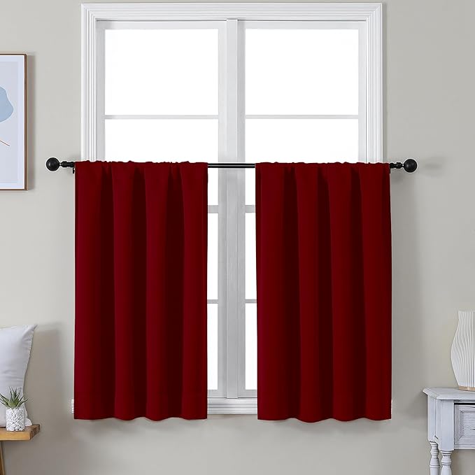 Simplebrand Ava Red Short 36 Inches Blackout Curtain 2 Panels Set, Half Window by Simplebrand