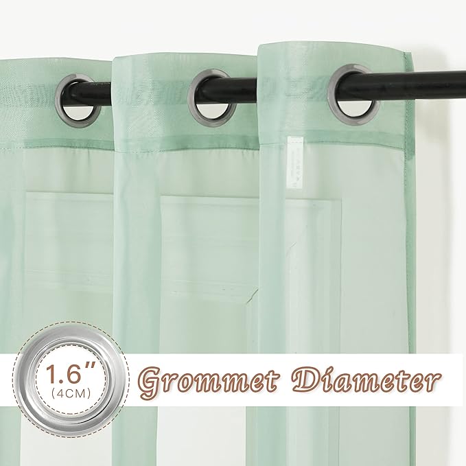 NICETOWN Sage Green Sheer 120 inch Long Curtains Voile Textured, Grommet Soft - Image 2