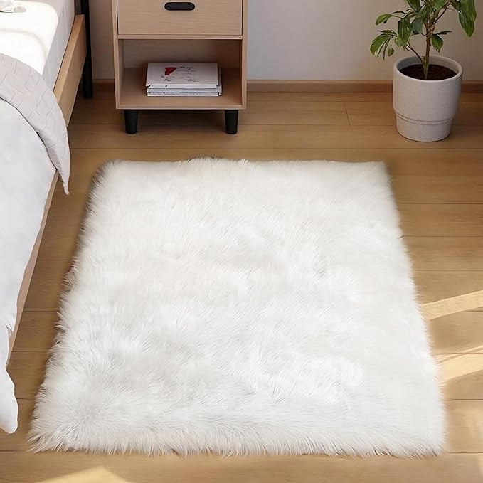 Goolela White Fluffy Fuzzy Rug 3x5 Faux Fur Sheepskin Rug by Goolela
