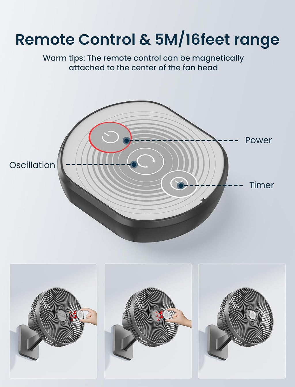 10 Inch Quiet Wall Mount Oscillating Fan with Remote & Timer, 4-Speed Portable Air Circulator for RV Indoor Use, Adjustable Tilt with 5.9ft Adapter, 90° Cooling for Home Office Bedroom Bathroom